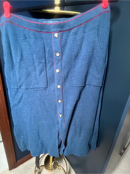 Modcloth Dresses & Skirts - ModCloth Blue Button-Front Knit Skirt with Red Trim-size 2x-NWT